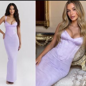 HOUSE OF CB 'Breeze' Orchid Satin Corset Maxi Dress. Size Small Reg Cup $285